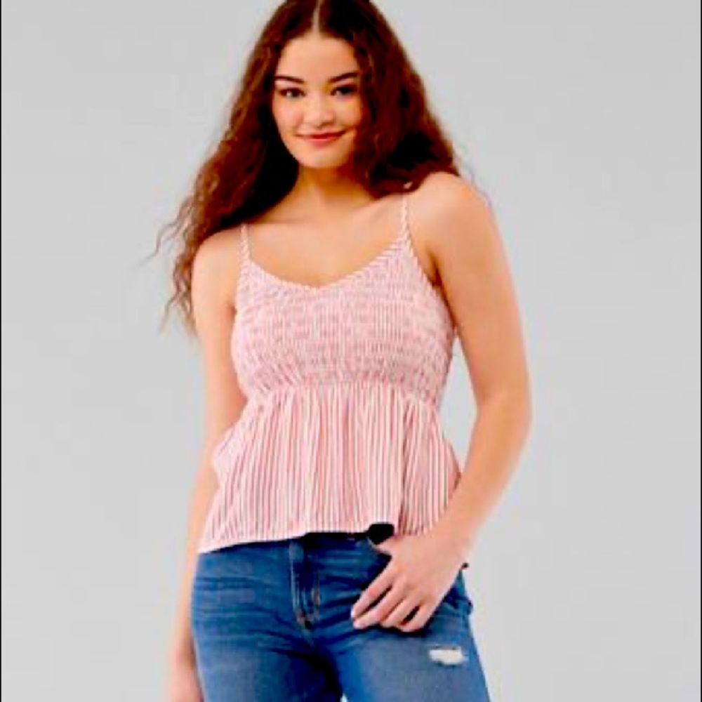 Hollister Smocked Peplum Tank Top - Red Stripe